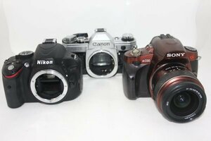 【カメラ3点＋レンズ1点まとめ売り】Canon AE-1・Nikon D5100・SONY α330 #0093-672