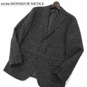 ex/tra MONSIEUR NICOLE ムッシュ ニコル 英国 MOON生地★ ウール ツイード チェック テーラード ジャケット Sz.46　メンズ　I3T02167_B#N