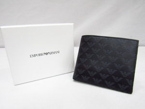 未使用 EMPORIO ARMANI エンポリオ・アルマーニ E.A 財布 ブラック 二つ折りウォレット 箱付き 未使用品 ◆140391