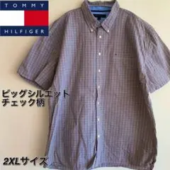 【レア美品】トミーヒルフィガー 半袖シャツ  チェック柄2XL ビックシルエット