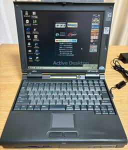 富士通 FMV-BIBLO NU モデルUv2 ヒンジ修理済み クロックアップ ジャンク品 MMXPentium200MHz/48MB RAM/2.1GB HDD/CD/FDD Windows95 OSR2.1