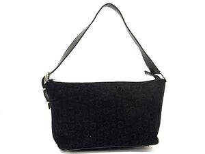 1円 ■美品■ CELINE セリーヌ Cマカダム スエード×レザー ワンショルダーバッグ ハンドバッグ 肩掛け レディース ブラック系 FJ2539