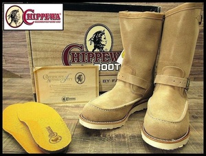 送料無料 新品 デッド 純正ソール付 CHIPPEWA チペワ 黒タグ 97874 スエード レザー 11インチ モックトゥ エンジニア ブーツ ベージュ 27.0