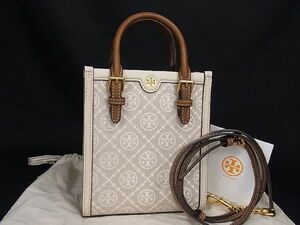 ■新品■未使用■ TORY BURCH トリーバーチ 150217 Tモノグラム ミニトート ジャガード×レザー 2WAY ショルダー ベージュ系 AM5660