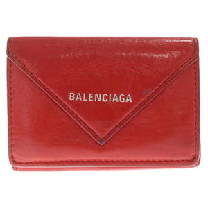 BALENCIAGA バレンシアガ ペーパーミニウォレット レザー三つ折り財布 レッド 391446