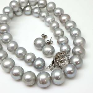 ◆本真珠ネックレス&ピアス◆J 約63.6g 約42.0cm pearl パール jewelry necklace ジュエリー CH0/DA5