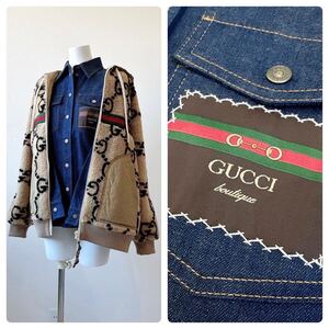 GUCCI グッチ　デニム　シャツ　コットンデニム　ロゴワッペン　ジャケット