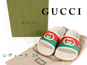 【未使用品】グッチ GUCCI スライド サンダル オフホワイト インターロッキングG サイズ39 655461 15651003