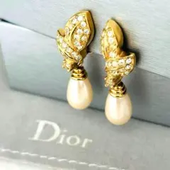 極美✨ Dior イヤリング ドロップ パール スイング 金 ストーン 加工なし