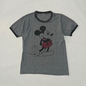 k456 70s ビンテージ ミッキー リンガー Tシャツ グレー ディズニー 染み込み プリント Disney mickey vintage ヴィンテージ