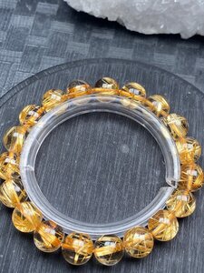 即決 0413h943 極美品★【150Aクリア黄金タイチンルチル】★ブレス 10-10.5mm（新品）