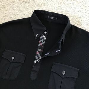 バーバリーブラックレーベル ポロシャツ 長袖　チェック柄　サイズ3 胸元ポケット　　BURBERRY BLACK LABEL ボタンダウン　紳士　綿100%