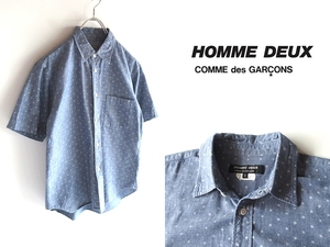 ネコポス可 COMME des GARCONS HOMME DEUX コムデギャルソンオムドゥ 2015SS ドット柄 半袖 シャンブレーシャツ XS インディゴ PLUS SHIRT