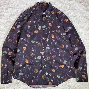 【希少!XLサイズ】Paul Smith COLLECTION ポールスミスコレクション 長袖シャツ 花柄 フラワープリント 総柄 パープル ムラ染め コットン 