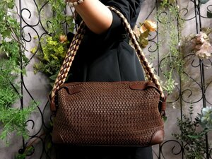 ●超美品●BOTTEGA VENETA ボッテガ ヴェネタ●イントレチャート●カーフ レザー 本革●ハンド バッグ●ブラウン系●ヴィンテージ●Js54180