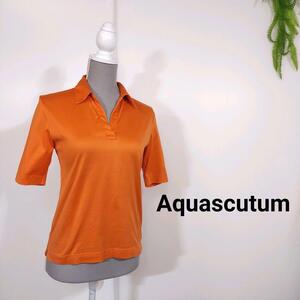 Aquascutum スキッパーシャツ オレンジ ポロシャツ Mサイズ相当 控えめな光沢感あり 77984