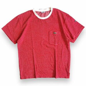 国内正規品 LACOSTE ラコステ 半袖 ボーダー Tシャツ 4 刺繍 ワニ ロゴ コットン トップス カットソー M相当 レッド BORDER TEE