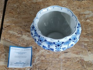 （UA286）ROYAL DELFT 花文輪花水指 陶器 水鉢 ロイヤル デルフト 水器 水差 オランダ KONINKLIJKE PORCELEYNE FLES 現状品