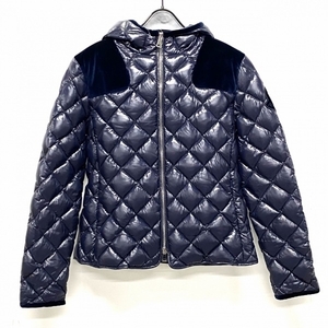 モンクレール MONCLER ダウンジャケット サイズ2 M HARLE ダークネイビー レディース 長袖/ベロア/ジップアップ/キルティング/冬 美品