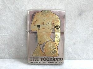 ☆Zippo ジッポー TATTO タトゥー セクシー美女 サソリ シルバーカラー 2000年製 中古 火花確認済み オイルライター 喫煙具 喫煙グッズ☆