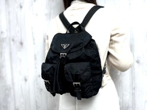 極美品 PRADA プラダ テスート ナイロンリュック リュックサック バッグ B6677 ナイロン×レザー 黒 77983