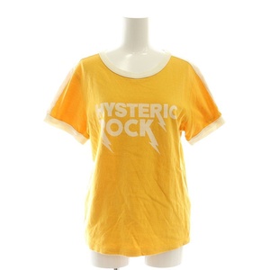 ヒステリックグラマー HYSTERIC GLAMOUR HYS ROCK pt Tシャツ カットソー 半袖 ロゴ F 黄色 白 イエロー ホワイト /ES ■OS レディース