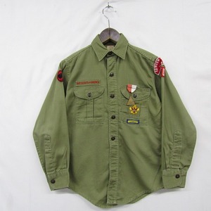 60s BSA サイズ XS~ BOY SCOUTS OF AMERICA ボーイスカウト シャツ 長袖 ワッペン ピンズ付 カーキ系 古着 ビンテージ 2N2011