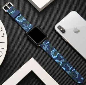 アップルウォッチ Apple watch 用 腕時計バンド 迷彩 カモフラ 49mm用 シリーズ8 7 6 5 4 迷彩ブルー