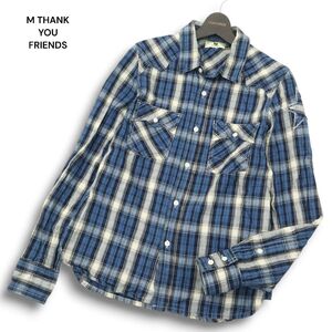 M THANK YOU FRIENDS エム サンキューフレンズ 通年 スター★ 長袖 ウエスタン チェック シャツ Sz.S　メンズ 日本製　A4T09462_9#C