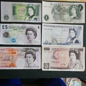 イギリス UK pound 1960年代〜1990年代ポンド紙幣6枚32ポンド ユーロ　ヨーロッパ