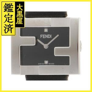 FENDI　フェンディ　レクタンギュラー　腕時計　F100101001　ステンレススチール / レザー　ダイヤ2P　クォーツ　ブラック文字盤【205】