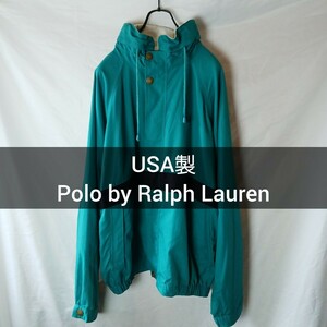 USA製 Polo by Ralph Lauren コットン グリーン XL ジャケット ブルゾン フード有 ラグラン ポロラルフローレン ラルフローレン 古着