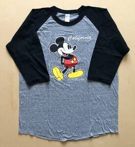 Mickey Mouse ラグラン七分袖Tシャツ California Lサイズ グレー / ブラック CRAFTED WITH PRIDE IN AMERICA　ミッキーマウス　Disney　