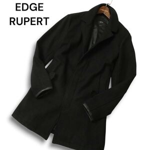 EDGE RUPERT ルパート 秋冬メルトン ウール★ ラムレザー使い スリム チェスター コート Sz.L メンズ 黒　C5T00035_1#N