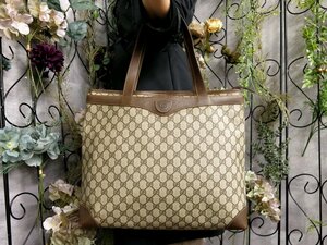 ●超美品●GUCCI グッチ●GGスプリーム●PVC カーフ レザー 本革●トート バッグ●ベージュ ブラウン●G金具●ヴィンテージ●Js51994