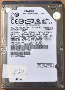 HGST HTE545025B9A300 [250GB 2.5インチ 9.5mm SATA HDD 2011年製 使用時間 53380H (Cristal DiscInfo 正常) (管:KH576