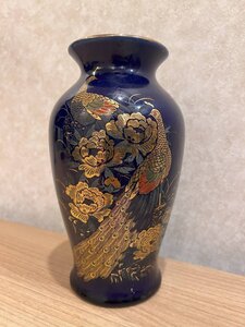 伝統工芸 工芸品 工芸美術 ＊有田焼 有田 仙木窯 仙木 孔雀文 金彩 濃紺 飾壷 花瓶 花入 花生 フラワーベース 華道 茶道具 和室 インテリア