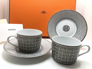 キングラム[05] HERMES[エルメス]モザイク24 プラチナ ティーカップ＆ソーサ― ２客セット★箱付/未使用品★定価\77,000-【送料無料】1040