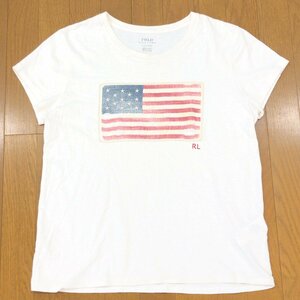 POLO RALPH LAUREN ラルフローレン USED加工 星条旗ワッペン Tシャツ L(JP:XL相当) 白系 オフホワイト 半袖 2L LL ゆったり 大きいサイズ