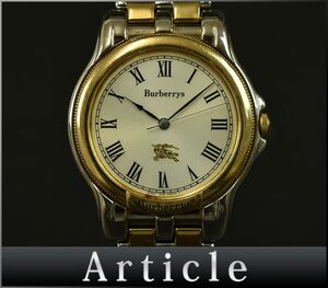 195859□動作確認済 BURBERRY バーバリー 腕時計 クォーツ 3針 ローマン ラウンド 5530-F52321 SS GP シルバー ゴールド メンズ/ D