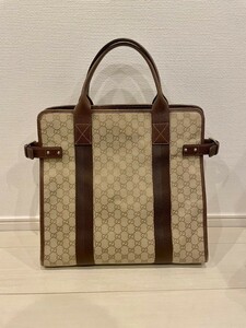 1円〜グッチ GUCCI トートバッグ ハンドバッグ ベージュ 茶色 GGキャンバス レザー S80