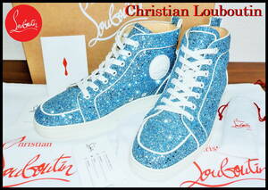 激レア Christian Louboutin グリッター ブルー クリスチャンルブタン ラメ ハイカットスニーカー メンズ 41 美品 即完売品 スパイクスワロ