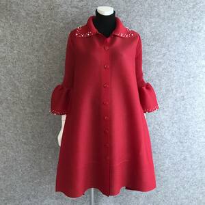 ◆新品◆*着心地抜群*パールビジュー*プリーツワンピース*RED*羽織/コートにも＊フォーマル*結婚式＊