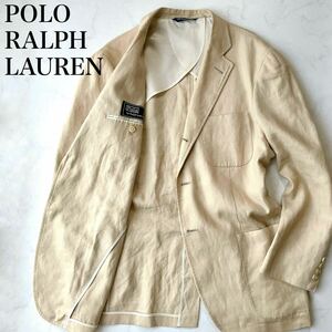 リネン LL ポロラルフローレン ベージュ テーラードジャケット 春夏 RALPH LAUREN 背抜き 麻100% メンズXL アンコン 段返り 美品！