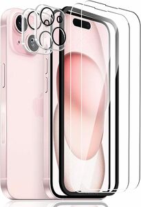 【2+2枚】iPhone15 ガラスフィルム（２枚入り）＋ カメラフィルム（2枚入り）