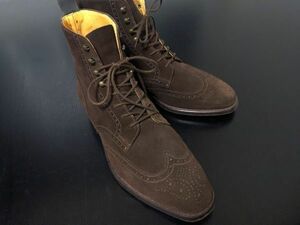 使用僅か クロケット＆ジョーンズ 8.5E CROCKETT&JONES メダリオン レースアップブーツ 濃茶 8788