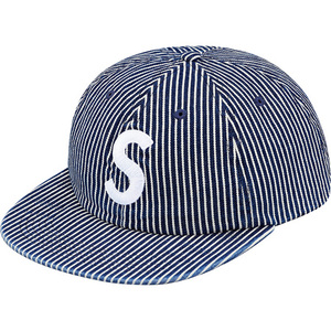 即決 supreme washed denim s logo 6 panel cap stripe ヒッコリー