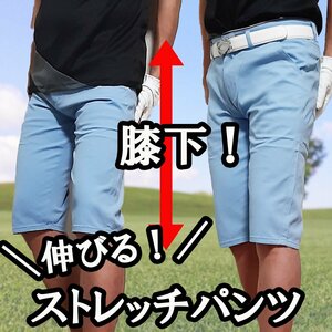 【M W30】のびーる！ ストレッチ入り ハーフパンツ！ スキニー ショートパンツ 新品 メンズ パンツ スカイブルー 青 573