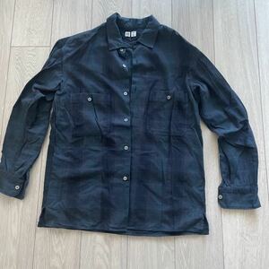 中古　ユニクロU コットン　ワークシャツ　ブルー系　サイズ　M UNIQLO U