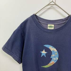 月 星 PEACE デザイン 半袖 クルーネック 天竺 ニット Tシャツ 古着